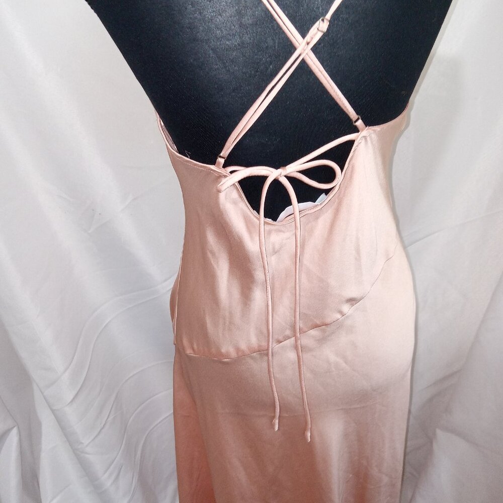 ASTR The Label Satin Cowl Neck Midi Dress Blush Strappy Lace Up Back Slip S - Picture 8 of 13